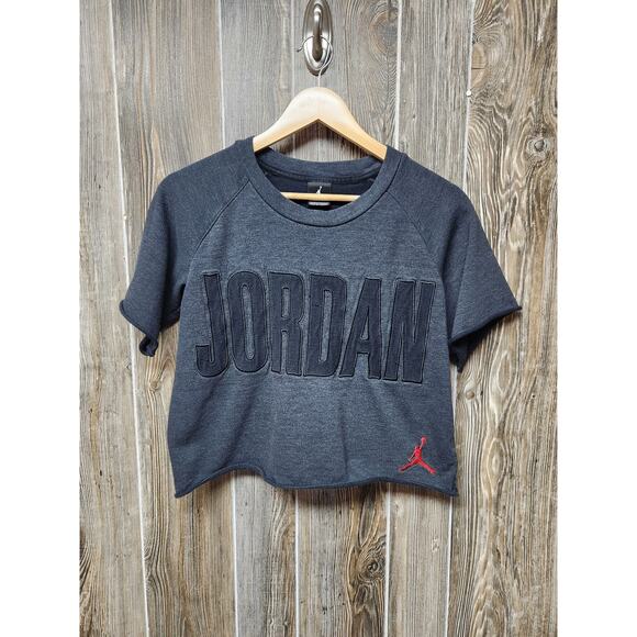 Nike Other - Nike Air Jordan Crop Girls 12 13 Embroidered Logo Fleece Shirt Y2K Athleisure
